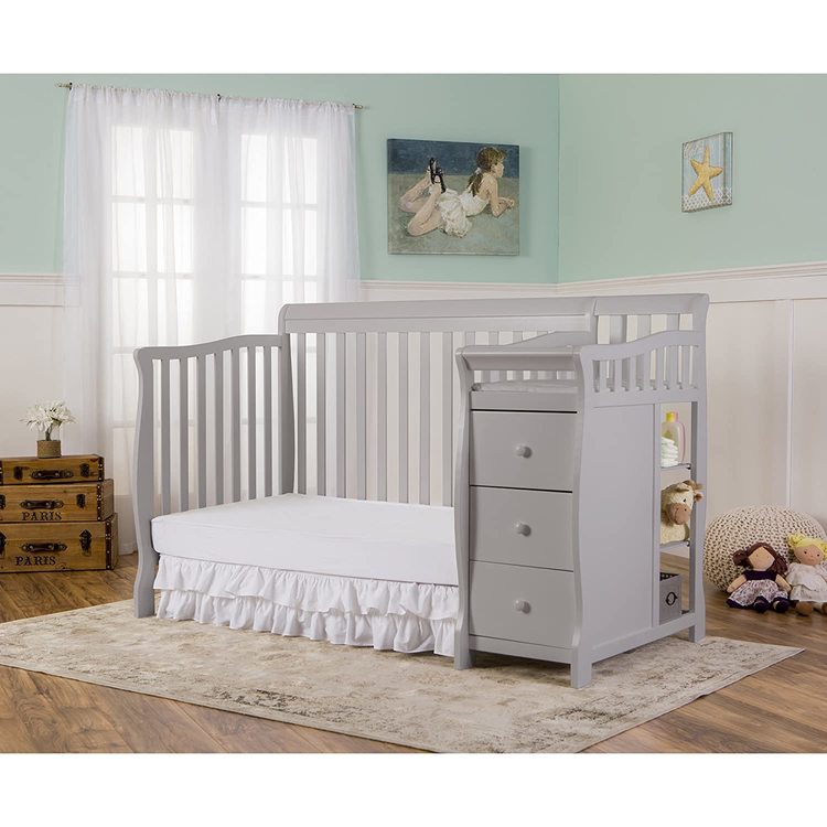 Dream On Me Brody 5-in-1 Convertible Crib with Changer, Pebble Grey
