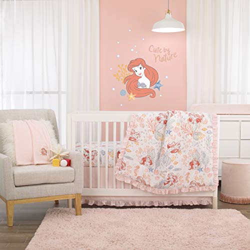 Disney The Little Mermaid Ariel Pink, Coral, Teal & White 6 Piece Nursery Crib Bedding Set