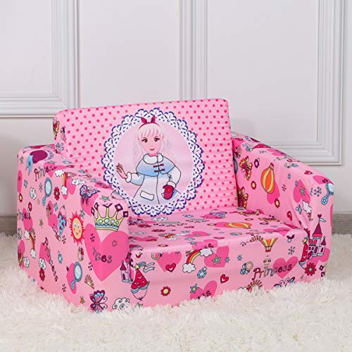 Kid Sofa Chair, Children 2 in 1 Flip Open Foam Sofa Bed for Kid Nap and Play (Pink)