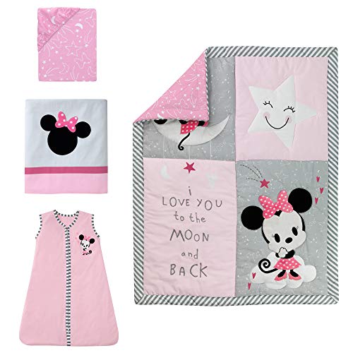 Lambs & Ivy Disney Baby Minnie Mouse 4 Piece Nursery Crib Bedding Set, Pink