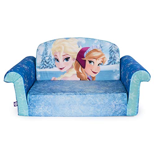 Marshmallow Furniture Kids 2-in-1 Flip Open Couch Bed Sleeper Sofa, Disney Frozen (Blue)