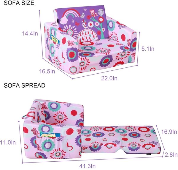 MallBest 2-in-1 Flip Kids Sofa Bed (Pink/Flowers)
