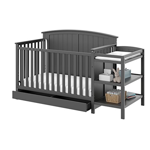 Storkcraft Steveston 4-IN-1 Convertible Crib and Changer with Drawer, Gray