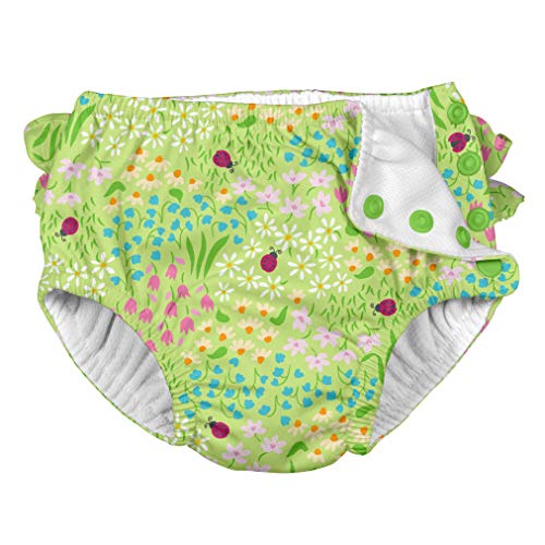 i Play Reusable Absorbent Baby and Toddler Swim Diapers (Green Flower Patch)