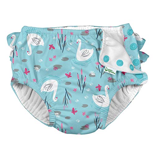 i Play Reusable Absorbent Baby and Toddler Swim Diapers (Light Aqua Swan)