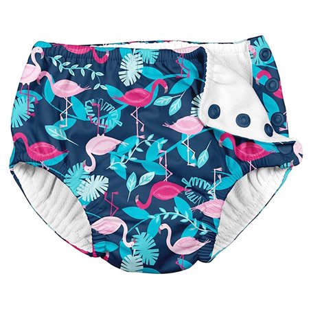 i Play Reusable Absorbent Baby and Toddler Swim Diapers (Navy Flamingos)