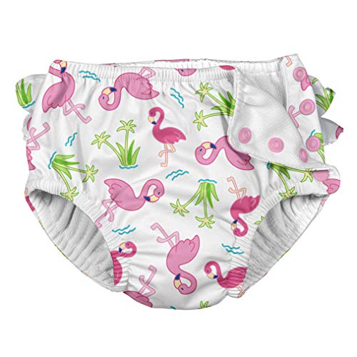 i Play Reusable Absorbent Baby and Toddler Swim Diapers (White Flamingos)