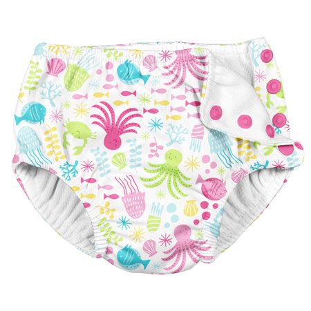 i Play Reusable Absorbent Baby and Toddler Swim Diapers (White Sea Pals)