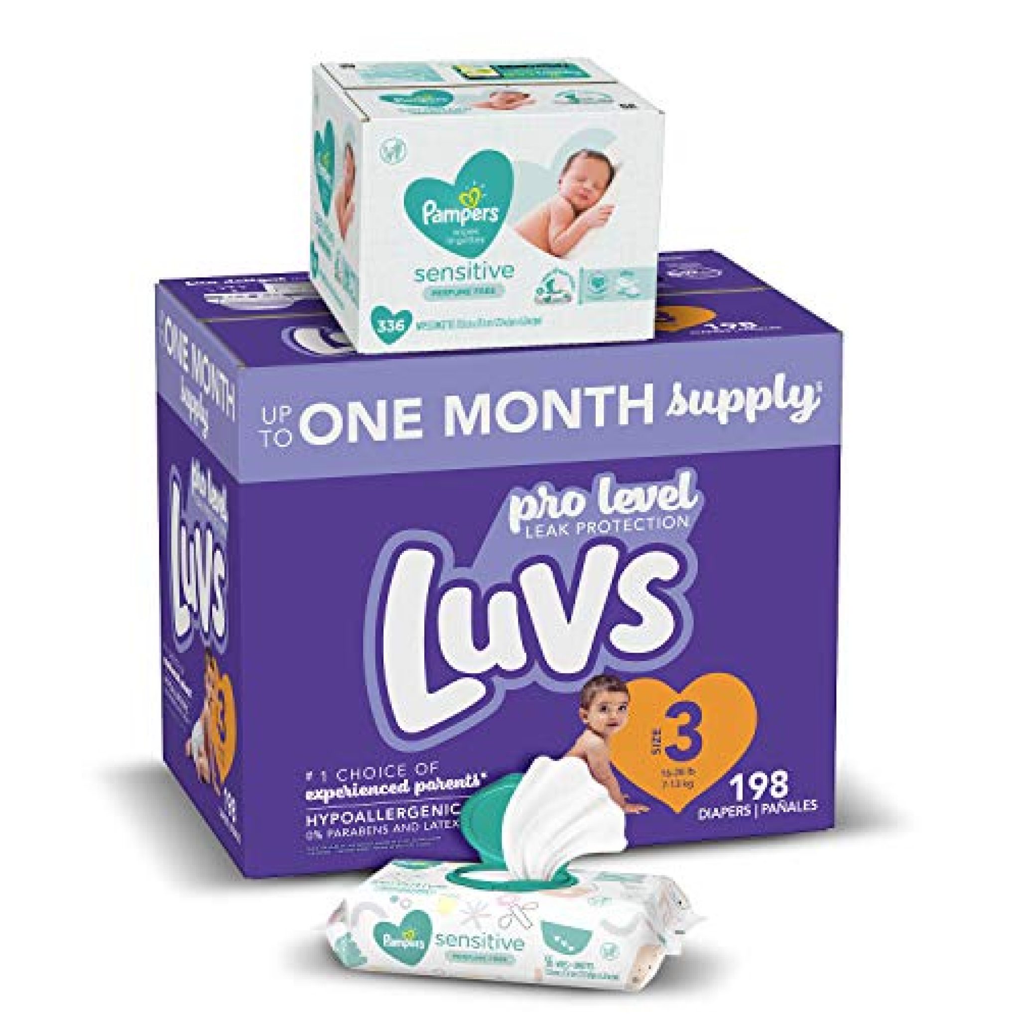 Luvs Diapers 198Count Box + Pampers 336Count Wipes Bundle Just 32.18
