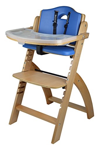 Abiie Beyond Wooden High Chair with Tray, Natural Wood – Blue Cushion