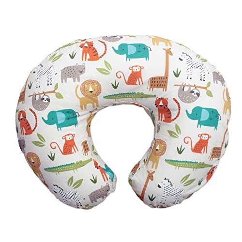 Boppy Nursing Pillow and Positioner—Original | Neutral Jungle Colors with Animals | Breastfeeding, Bottle Feeding, Baby Support | With Removable Cotton Blend Cover | Awake-Time Support