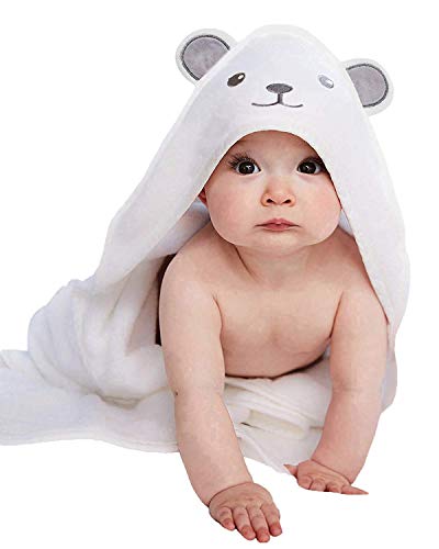 HIPHOP PANDA Bamboo Hooded Baby Towel - Soft Bath Towel with Bear Ears for Babie, Toddler, Infant - Ultra Absorbent, Natural Baby Stuff Towel for Boy and Girl - (Bear, 30 x 30 Inch)