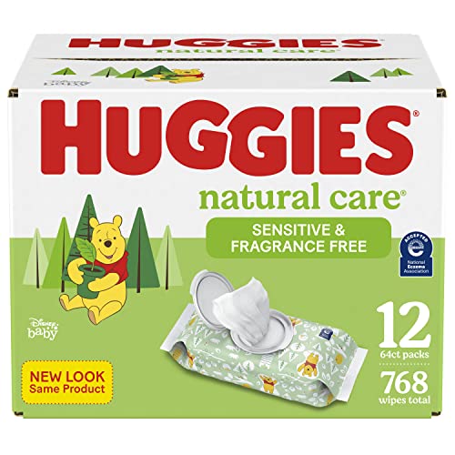 Huggies Natural Care Sensitive Baby Wipes, Unscented, 12 Flip-Top Packs (768 Wipes Total)